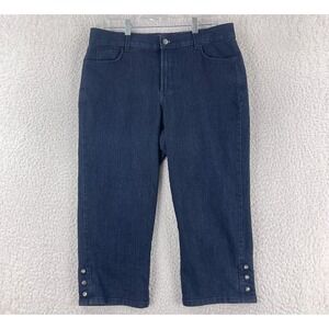 NYJD Jeans Womens Size‎ 14 Blue Denim Cropped High-Rise Casual Button Decal